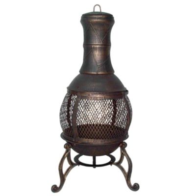 La Hacienda Cast Iron Chimenea in Bronze Effect Finish with Steel Mesh Door