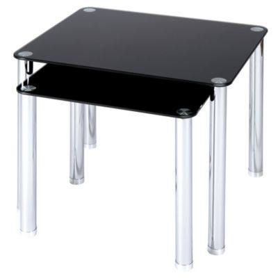 LEVV Regent Black Glass Nest of Tables