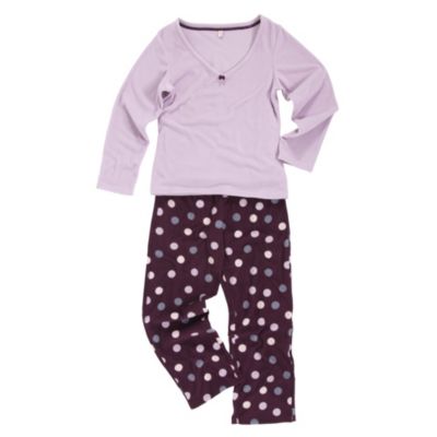 Tu Ribbon-tied Long Sleeve Spotty Fleece PJ