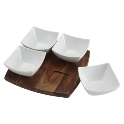 Tu Soft Square Dip Dishes on Acacia Base