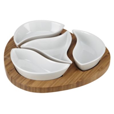 Occasion Triangular Bamboo and Ceramic 4-piece Dip Set