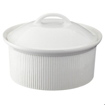 Sainsbury's Round White Ribbed Stoneware Casserole Dish 2.5L