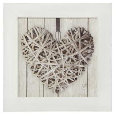 Framed Wicker Heart Canvas Wall Art 30x30cm