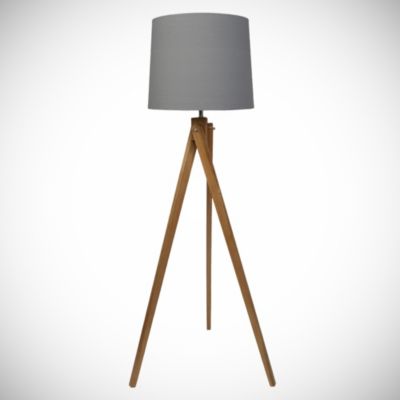 Wooden Tripod Floor Lamp with Grey Shade
