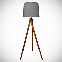 Wooden Tripod Floor Lamp with Grey Shade