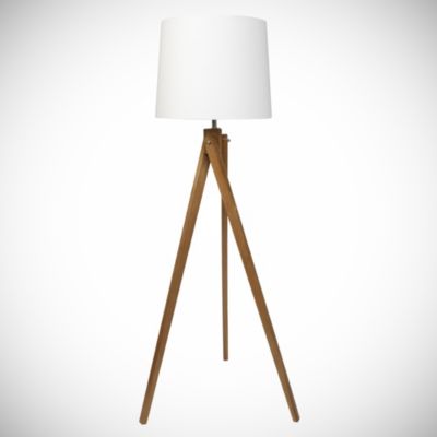 Wooden Tripod Floor Lamp with Cream Shade