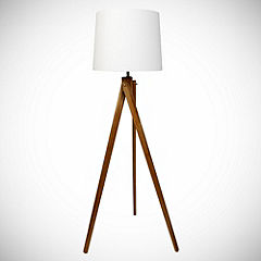 Wooden Tripod Floor Lamp with Cream Shade