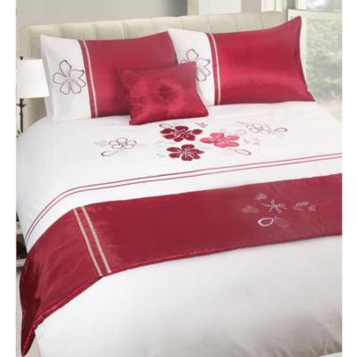 Tu Red and Neutral Floral Bed in a Bag - includes Duvet Cover, Pillowcase, Cushion and Runner