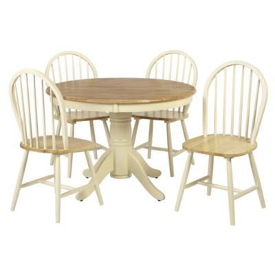 New Jersey  Round Table and 4 Windsor Chairs Natural and Ivory Finish