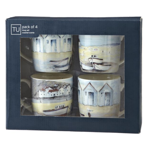 Sainsburys set of 4 Coastal mugs porcelain dishwasher safe 70 off £4