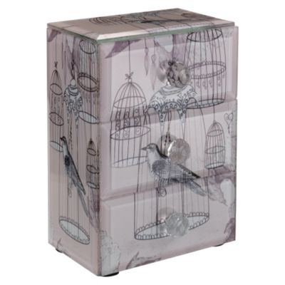 Tu Pink Bird Pattern 3-drawer Trinket Box