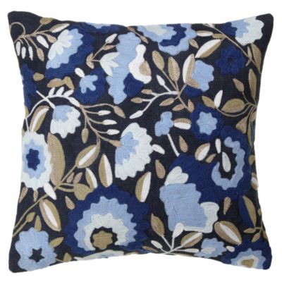 Tu Navy Floral Crewelwork Cushion