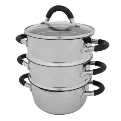 Sainsbury's 18cm Stainless Steel 3-tier Steamer with Lid
