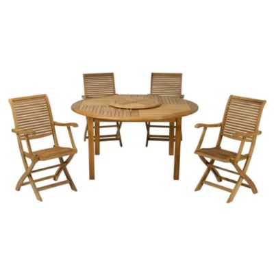 Virginia Solid Teak Round Table with 4 Hamilton Folding Armchairs