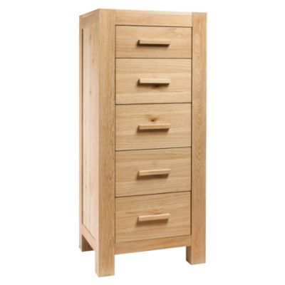 Hatfield Washed Oak Veneer 5-drawer Tallboy Chest of Drawers