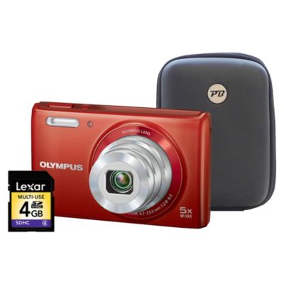 Olympus VG-180 16 Megapixel 5x Zoom Red Camera with 4GB SD Card and Hard Case