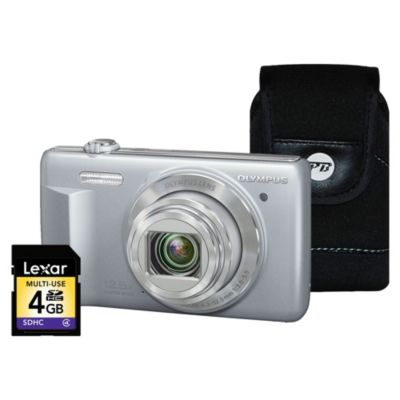 Olympus VR-370 16 Megapixel 12.5x Zoom Silver Digital Camera with 4GB SD Card and Case