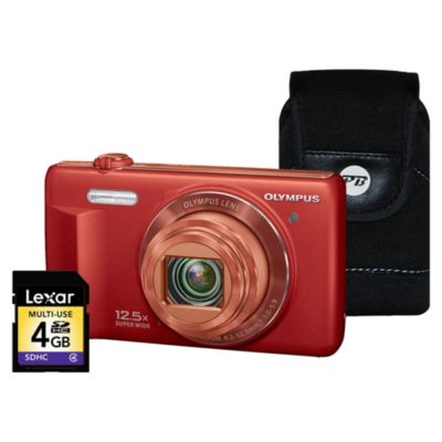 Olympus VR-370 16 Megapixel 12.5x Zoom Red Digital Camera with 4GB SD Card and Case