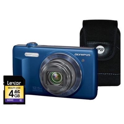 Olympus VR-370 16 Megapixel 12.5x Zoom Blue Digital Camera with 4GB SD Card and Case
