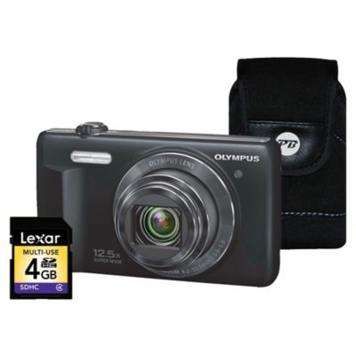Olympus VR-370 16 Megapixel 24-300mm Lens Black Digital Camera with 4GB SD Card and Case