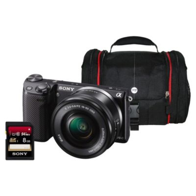 Sony NEX-5RL 16 Megapixel 16-50mm Lens Black SLR Digital Camera with 16-50mm Lens, 8GB Class 10 SD Card & Bag